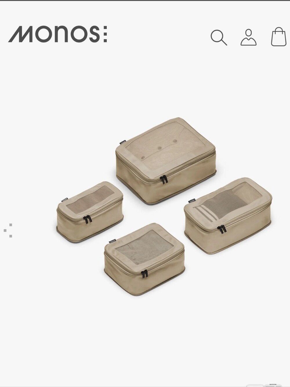 Monos Beige Packing Cubes Set - 4-Piece Travel Organizer
